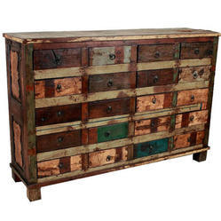 Side Board - Reclaimed Wood, 48x16x30 Inches | 16 Drawers, Rustic Distressed Finish, Metal Hardware, Ample Storage
