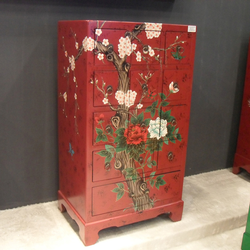 Side Board - Wood, 48x36x16 in, Red | Four Drawers, Hand-Painted, Elegant Asian Style