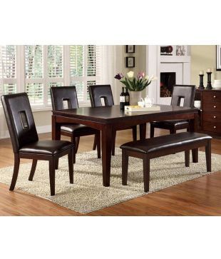 Dinning Set - Wood & Leatherette, Square Table, Dark Brown | Stylish Design, Comfortable Seating For Six
