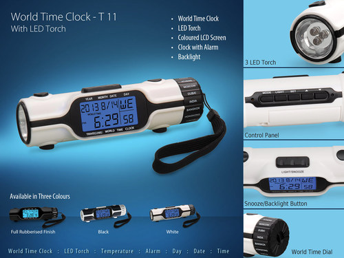 world Time Clock with LED Torch