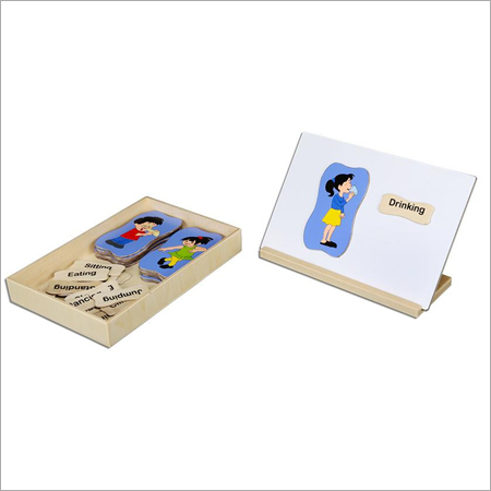 Actions - Wood Board 15x20 cm, Magnetic Plates with Wooden Stand | Vocabulary Building, Interactive Learning, Picture Talk