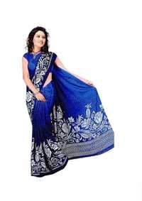 Blue Designer Sarees - Silk, 5.5 Meters, Blue | Soft Fabric, Elegant Printed Design, Durable, Comfortable