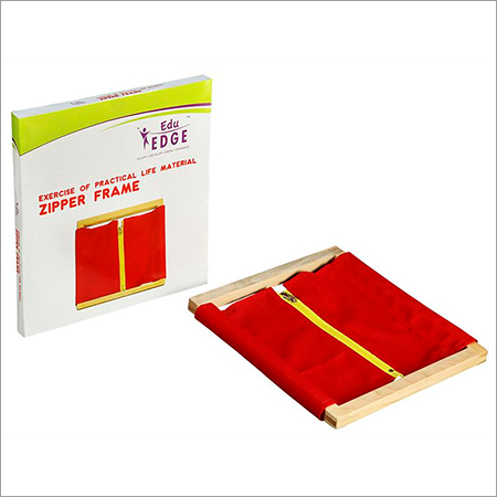 Zipper Frame - Wood, 15x15 cm, Red | Fine Motor Skills, Dressing Practice, Child Independence, Coordination, Confidence Building