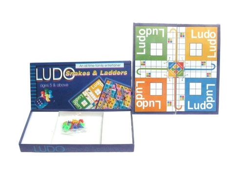 Ludo, Snakes & Ladder Chess - Cardboard & Plastic, 25x25 cm, Blue | Family Fun, Educational, Portable Board Game
