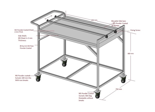 MS Trolley 2 Shelves With Adjustable Bars