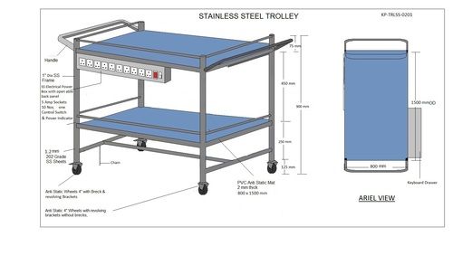 SS Trolley - 2 Shelves - & Elect Socket 3-2