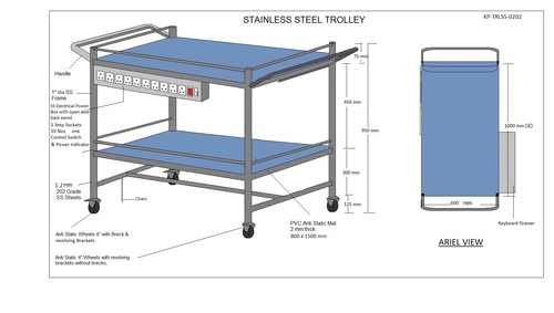 SS Trolley - 2 Shelves - & Elect Socket 4