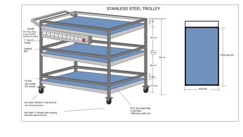 SS 3 Shelves Trolley