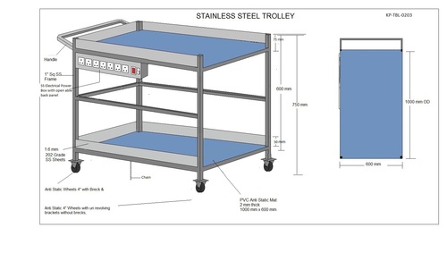 SS Trolley - 2 Shelves - & Elect Socket