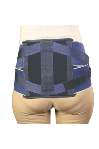 Sacro-Lumber Belt (Contoured Type)1 - Elastic Fabric, Size 28"-44", Blue | Breathable, Lumbar Support, Four Flexible Stays, Hook and Loop Closure