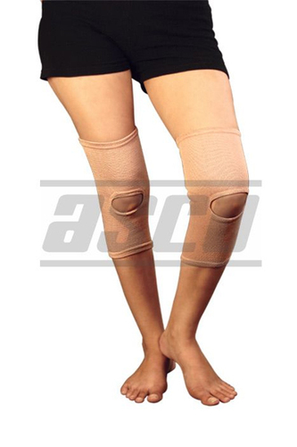 Elastic Tubular Knee Cap with C Hole - Soft Yarns, S-XL, Beige | Comfortable, Elastic, Mild Support, Warmth