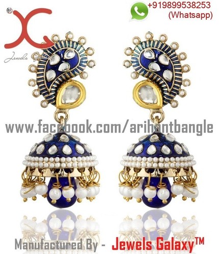 Jewels Galaxy Blue Meenakari Kundan Jhumka