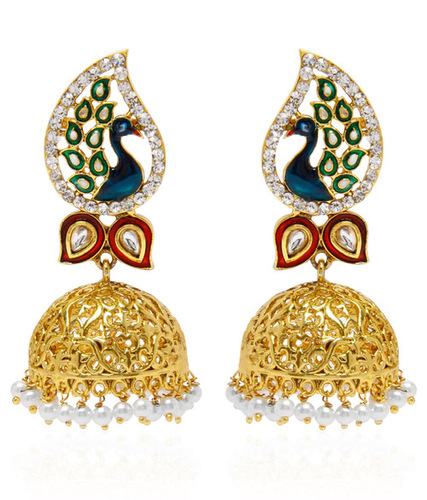 Jewels Galaxy Hand Crafted Meenakari Mayur Jhumka