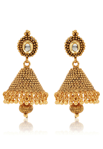 Jewels Galaxy Kundan Studded Golden Jhumka