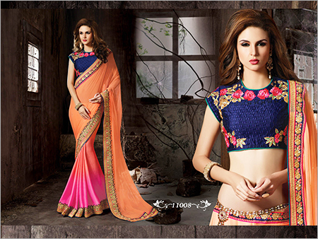 Fancy Sarees - Silk 5.5 Meters, Orange with Blouse Piece | Elegant Design, Embroidery, Soft Fabric, Comfortable Wear