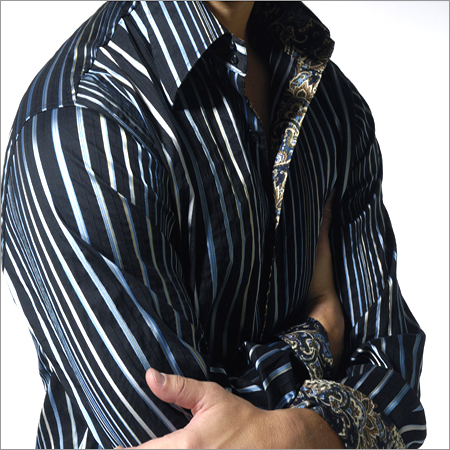 Designer At Collar With Strips Shirting Fabric