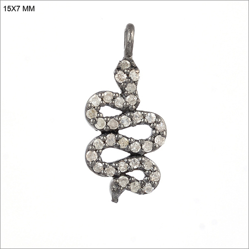 Designer Snake Charm Pendant - 925 Sterling Silver 15x7 mm, Pave Diamond Setting, Lightweight Party Wear