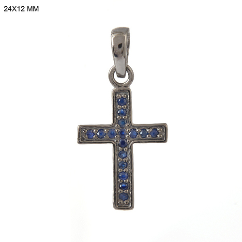 Sapphire Charms Cross Pendant Silver Jewelry Gender: Women