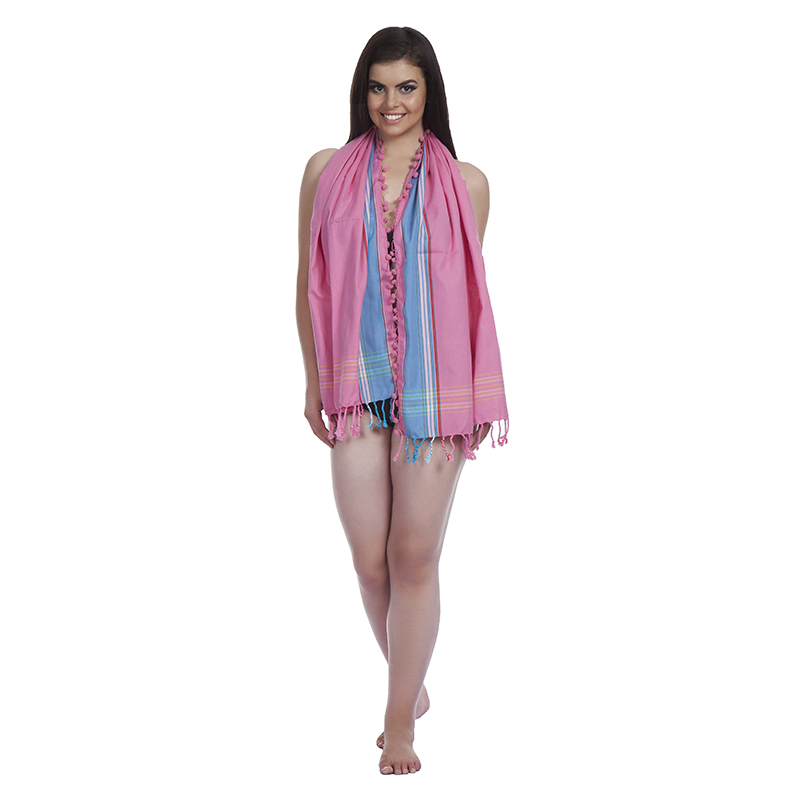 Kikoy Pink Scarf With Pom Pom Detail