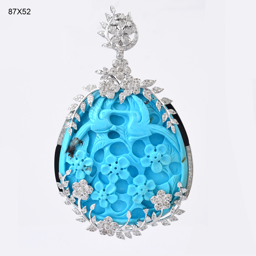 Turquoise Carved Diamond Pendant