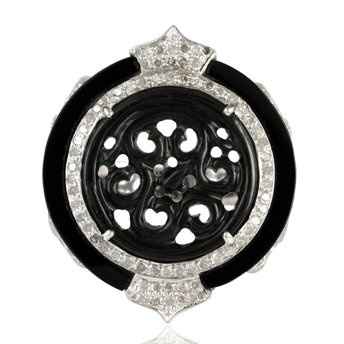 Carved Black Onyx Jade Ring