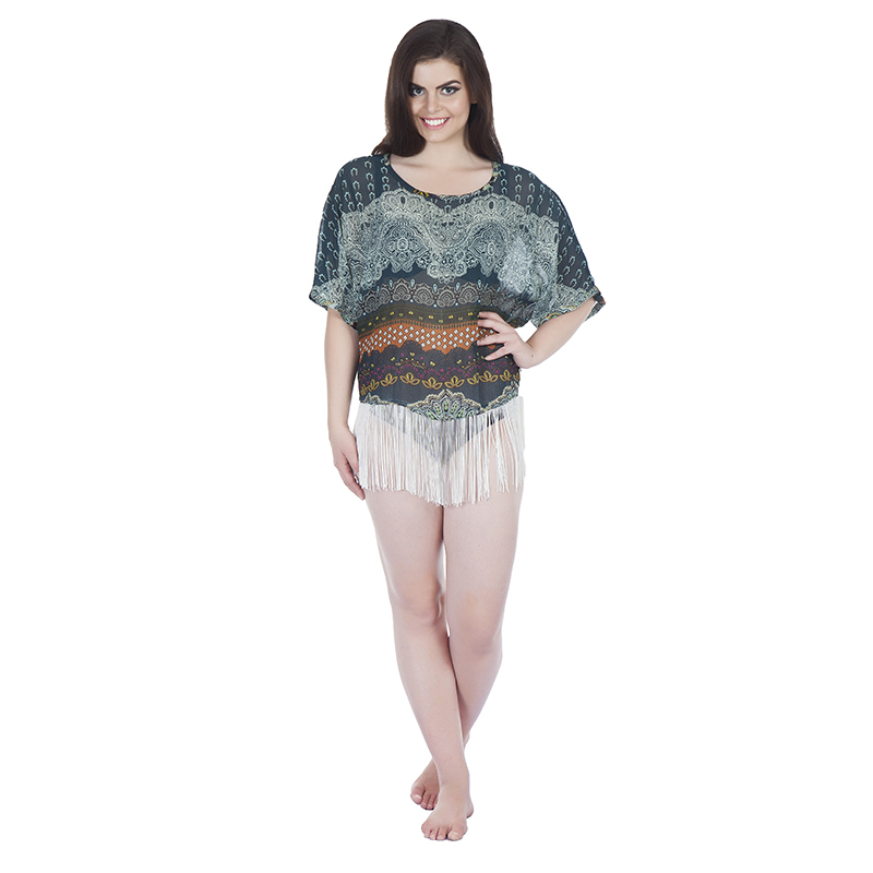 Kikoy kaftan style 5 short with tassels. in georgette print.