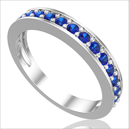18K White Gold Ring with Round cut Blue Sapphires