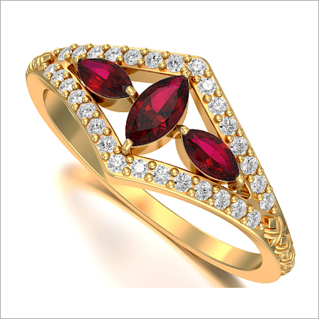 18K ROSE GOLD RING WITH MARQUISE CUT RUBY &DIAMOND