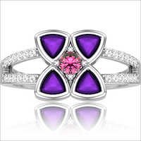 18k White Gold Ring Amethyst Trillion &diamond