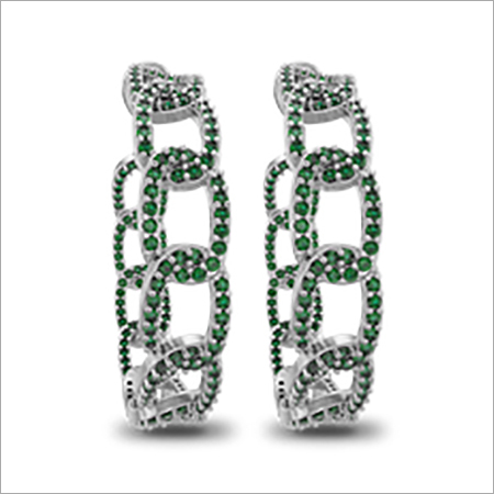 Beautiful White Gold hoops, Brilliant cut Emeralds