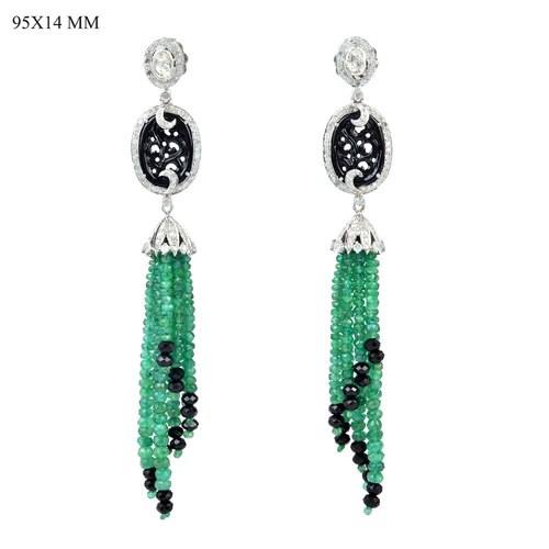 Emerald Tassel Carved Earring