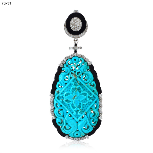 Turquoise Diamond Carved Pendant