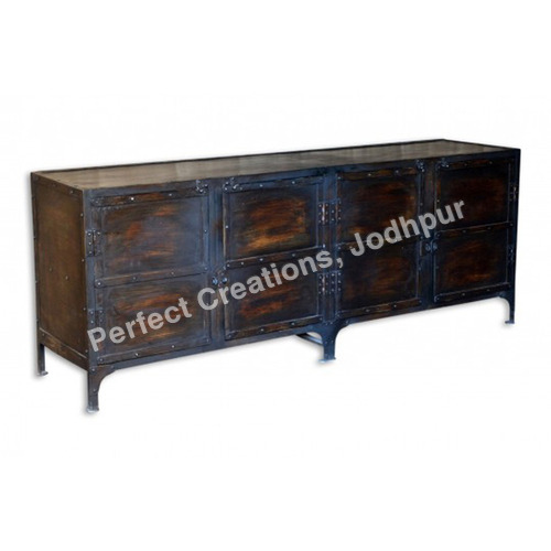 Vintage Industrial Side Board - Metal & Wood, Variable Dimensions | Multiple Drawers, Distressed Finish, Durable Build