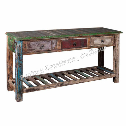 Reclaimed Wood Furniture - Variable Dimensions, Multicolored | Eco-Friendly, Durable, Rustic Charm, 3 Drawers, 1 Shelf