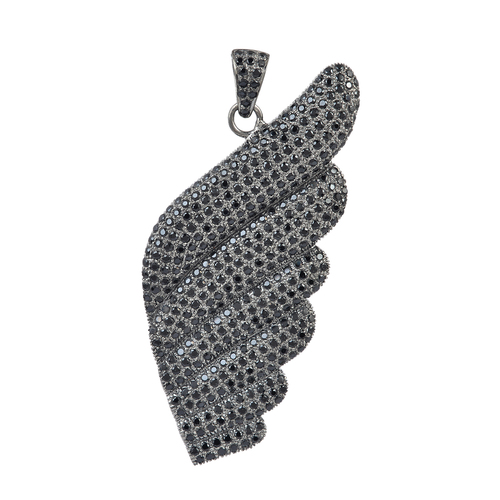 Pave Diamond Feather Pendants - 925 Sterling Silver, 20-30mm | Elegant Design, Pave Setting, Diamond Accents
