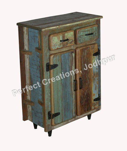 Reclaimed Wood Furniture - 36x18x30 inches, Multi-Colored Finish | Two Drawers, Rustic Charm, Metal Hardware, Black Metal Legs