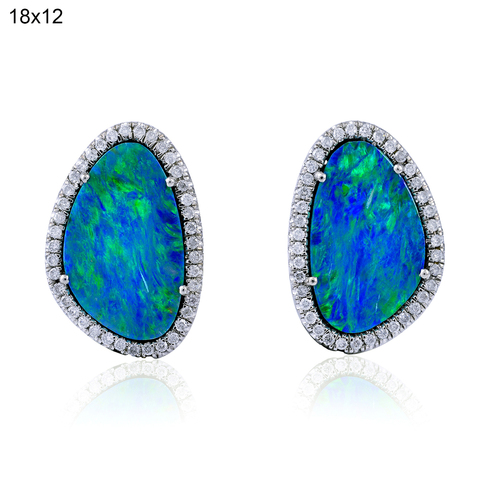 Opal Doublet Stud white Gold Earring