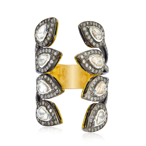 18k Rose Gold Uncut Diamond Long Ring 