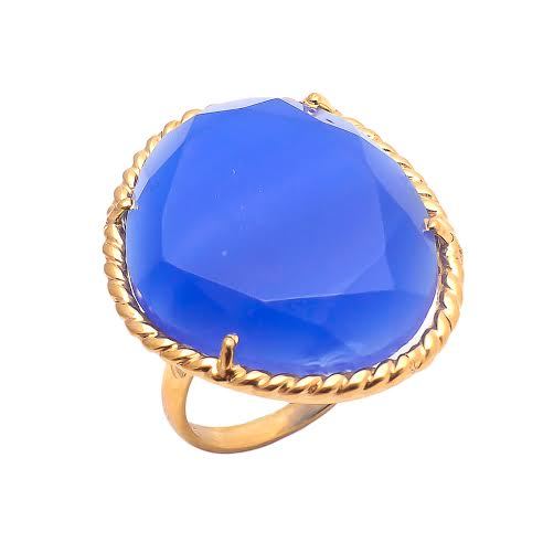 Oval Blue Chalcedony Gemstone Ring