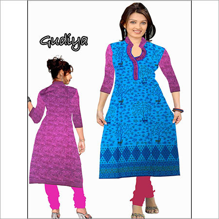 Designer Printed Kurtis - Cotton Blend, 45 Inch, Mandarin Neck | Soft Texture, Floral Print, Three Quarter Sleeve, Comfortable Fit