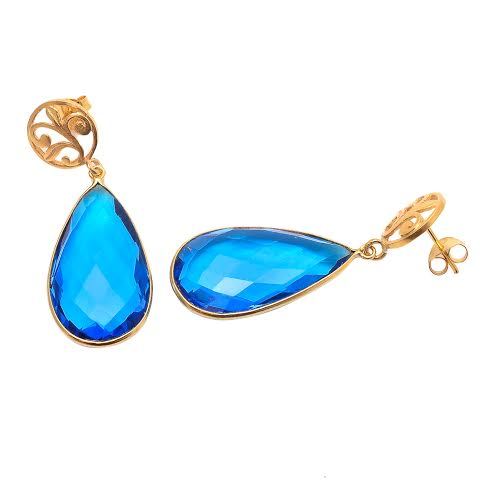 Pear Blue Topaz Quartz Gemstone Earring