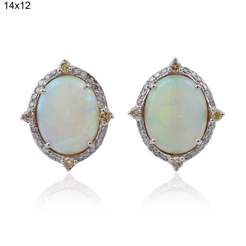 18k Gold Silver Opal Ethiopian Stud Earring