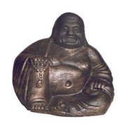 Laughing Buddha Sculpture - 25 Cm Height, Aluminum Material | Antique Black Finish With Golden Shades, Ideal For Home Decoration And Souvenir