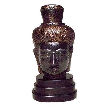 Ancient Brass Buddha Head Sculpture