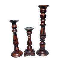 Wooden Carved Pillar Candle Holders - Mango Wood, 39cm, 31cm, 53.5cm | Handmade, Polished Finish, Professional Style, Perfect For Home & Event Decoration
