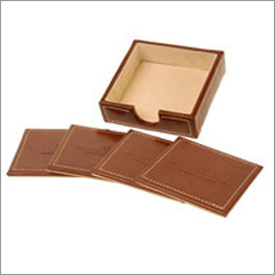 Leather Coaster Set - Leatherette, 3.5x3.5 Inch, Tan Color, Square Shape | Mesmerizing Design, Attractive Appearance, Fine Finish, Durability