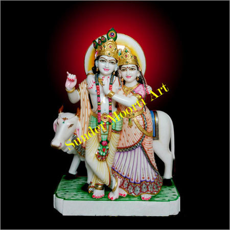 Marble Radha Krishna with Cow