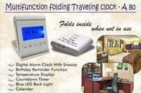 Multi Function Folding Traveling Clock - Color: White