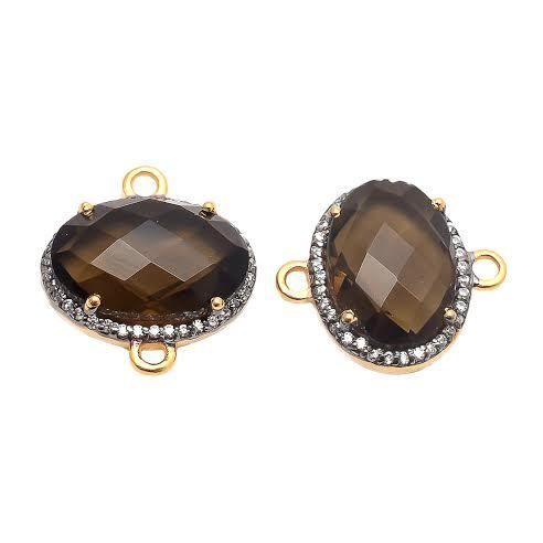 Oval Smoky Topaz Gemstone Connector