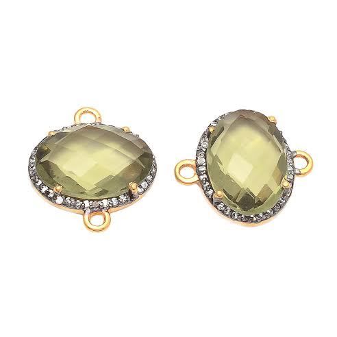 Oval Green Amethyst Gemstone Connector